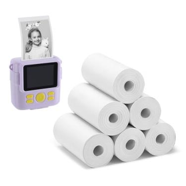 Imagem de Pacote com 6 rolos de papel para câmera infantil - papel de impressão instantânea para câmera HD infantil, rolos de papel para impressora fotográfica térmica para a maioria das crianças, presentes de