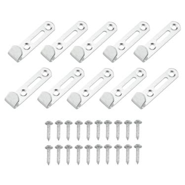 Imagem de YHXiXi 10 peças de 22,7 kg, rack de pendurar de ferro, mini ganchos J para pendurar espelhos, molduras, fotos, obras de arte, decoração de parede, prateleiras prateadas com dois furos com parafusos