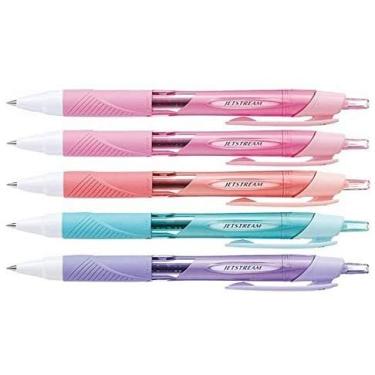 Imagem de Uni Ball Jetstream Canetas esferográficas retrátil de borracha, tipo de aderência de bola, 0,38 mm, tinta preta, conjunto com 5 cores de corpo