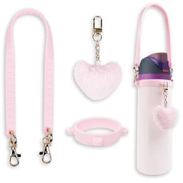 Imagem de Alça de alça com pingentes de coração para copos Owala & Stanley, para garrafa de água Owala 680 g, 947 g, 1,134 g, copo de café Owala, Pink Owala, Stanley 850 g, copos de 1,134 g, acessórios Stanley