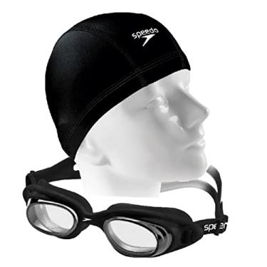 Imagem de Kit Natação Speedo Óculos Tornado Antiembaçante Proteção UV + Touca Xtrafit Tecido Confortável (Óculos Preto + Touca Preta)