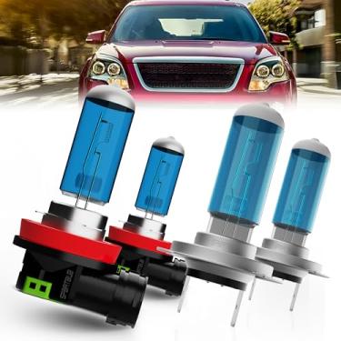Imagem de SPBRTBUB Compatível com GMC Acadia 2007-2012 lâmpadas de farol de halogêneo dianteiro combo de halogênios de luz brilhante, feixe alto H7 + farol baixo H11 h8 h9, pacote com 4