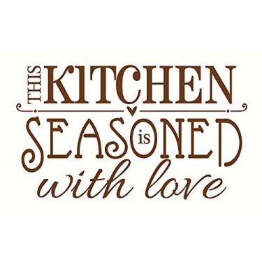 Imagem de Decalque adesivo de vinil para parede WDPM1196 This Kitchen is Seasoned with Love, marrom chocolate
