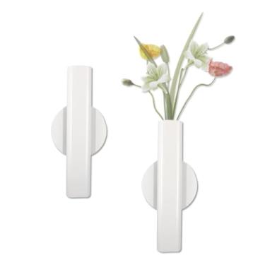 Imagem de Joyangy Tubo de flores montado na parede, vaso de metal de 16 cm para flores, suporte floral adesivo para pendurar na parede, design minimalista de tubo aberto para casa, escritório, sala de estar,