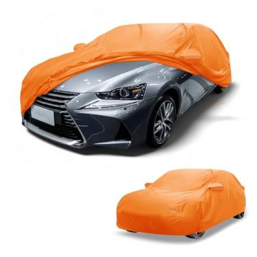 Imagem de Partuto Capa de carro à prova d'água para todos os climas, automotiva, externa, anti-UV, proteção solar e chuva, capa externa completa para Lexus é 210D-PU laranja com tiras refletoras