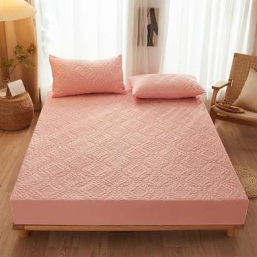 Imagem de Protetor de colchão impermeável, capa de colchão Queen respirável macia para colchão de 15 a 45 cm, capa de colchão lavável sem ruído para quarto, hotel (rosa, Queen)