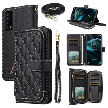 Imagem de Dswteny Argyle Capa carteira para TCL Stylus 5G 2022 com alça de pulso, alça de ombro, couro PU, suporte para cartão de crédito, acessórios, capa de celular para TLC Stylo G5 6,81 T779W mulheres