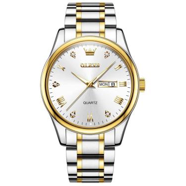 Imagem de Relógio OLEVS masculino de quartzo em aço inoxidável de dois tons com data