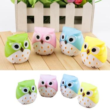 Imagem de 8 peças de apontador de lápis de cor, mini furos duplos, adorável desenho animado animal coruja apontador de lápis criativo, apontador de lápis de mão animal com tampa, prêmio escolar para crianças,