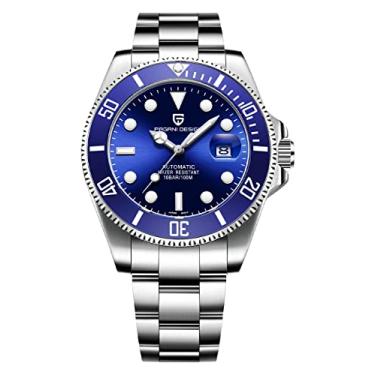 Imagem de Relógios masculinos Pagani Design 42 mm relógio automático mecânico de aço inoxidável à prova d'água para mergulho, Prateado, azul, lazer esportes moda negócios