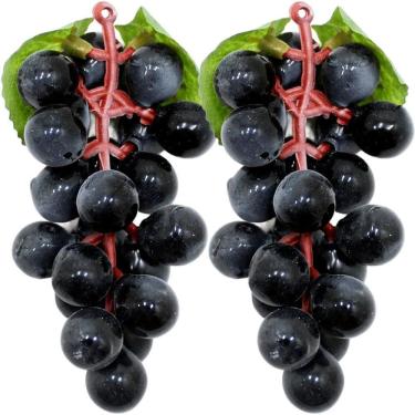 Imagem de Kit 6 Cachos De Uva Preta Fruta Artificial Silicone De 12cm