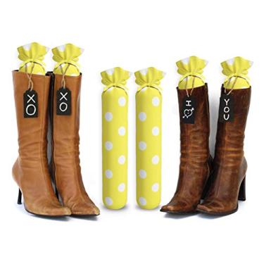Imagem de My Boot Trees, suporte de modelador de botas para organização de armários. Muitos padrões para escolher. 1 par., Yellow With White Polka Dots, 2