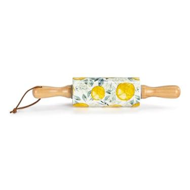 Imagem de Demdaco Rolo de massa para cozinhar e assar, grés cerâmico de 23 cm com alças de madeira, limões