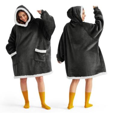 Imagem de Cobertor com Capuz Bedsure Sherpa para Adultos e Crianças - Cinza e Pr