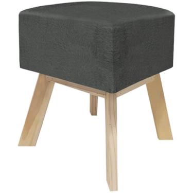 Imagem de Banqueta Quadrada Puff Sala Quarto Cubo Assento Decoração Pé Madeira (Cinza)