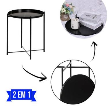 Imagem de Mesa de Centro Redonda em Metal com Bandeja 47cm Preta - Montar & Plan