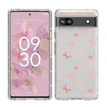 Imagem de YCJACE Capa de telefone para Google Pixel 6a capa transparente com design colorido de laço de cereja TPU macio com absorção de choque fina em relevo padrão capa protetora para Google Pixel 6a - laço