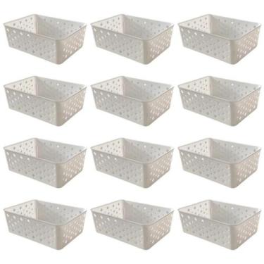 Imagem de Kit 12 Cestos Organizadores Branco Multiuso Médio Empilhável Gaveta Ar