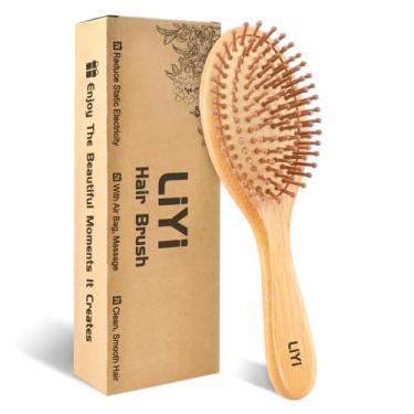 Imagem de LIYI Escova de cabelo de bambu natural para crescimento do cabelo e massagem do couro cabeludo, desembaraçador de madeira com cerdas de bambu, antiestática suave e deslizante, design unissex para