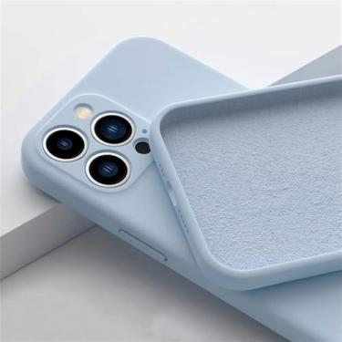 Imagem de HPQWN Capa de silicone líquido para iPhone 11 12 13 14 15 16 Pro Max Mini 7 8 Plus XS X XR Soft Bumper Cases Cover, azul celeste, para iPhone 14