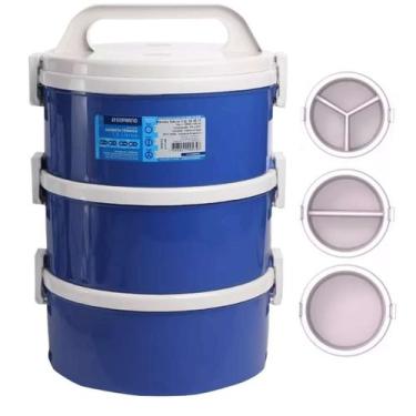 Imagem de Kit 2 Jogos De Marmitas Térmicas Termoprato 1,5L Azul 6 Pçs C/ Divisór