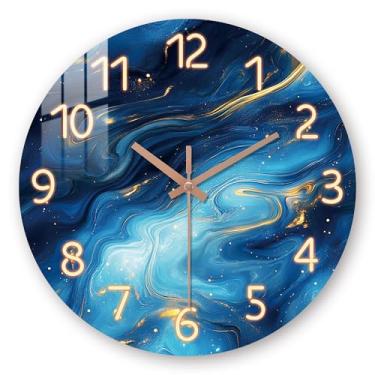Imagem de Tomopetime Relógios de parede modernos para sala de estar - Relógio de parede de mármore operado por bateria - Relógio de parede azul de 35,5 cm silencioso sem tique-taque para cozinha, banheiro