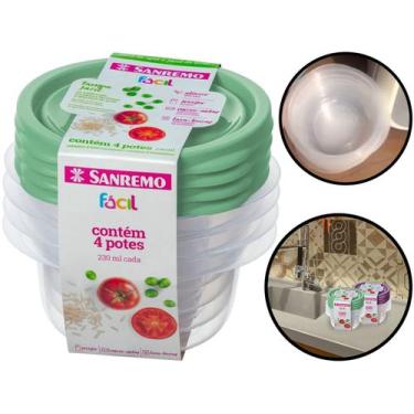 Imagem de Conjunto 4 Potes Plásticos 230ml P/ Alimentos Tampa Hermética Freezer 