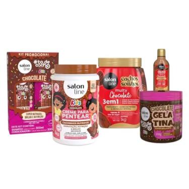 Imagem de Kit Chocolate Kids com Shampoo 300ml, Condicionador 200ml, Gelatina 550g, Creme para Pentear e Creme Multy 1Kg e Óleo 50ml