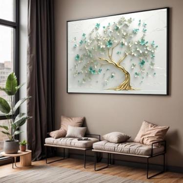 Imagem de Quadro com Moldura Sala Quarto 90x60 Arvore Azul Verde Arte Decorativo Horizontal Grande Hall