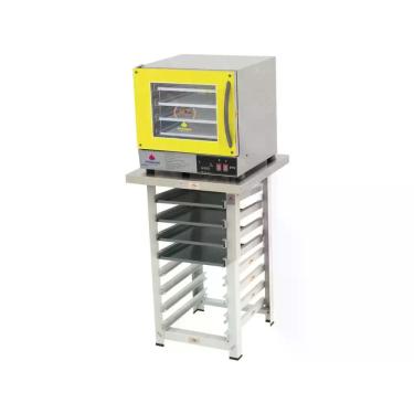 Imagem de Kit - Forno Turbo Elétrico Fast Oven PRP-004 Plus 127V Amarelo + Bancada MES-004 + 4 Assadeiras - Progás