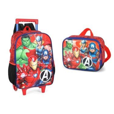 Imagem de Kit Mochila De Rodinhas com lancheira térmica Hulk Homem De Ferro Capitão América Thor
