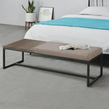 Imagem de Calçadeira Recamier Londres 140cm Industrial Preto Sintético Bege Tampo Quadrado mdf Rú...
