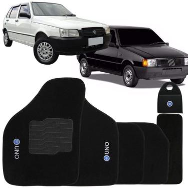 Imagem de Jogo Tapete Automotivo Carpete + Lixeira Fiat Uno 1985 à 2007 Soft Logo Bordado Preto 6 Peças