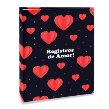 Imagem de Álbum de fotos Ical, encadernação tradicional, para 80 fotos 15x21cm - envelope plástico branco - linha Temas - modelo corações - registros de amor - 634