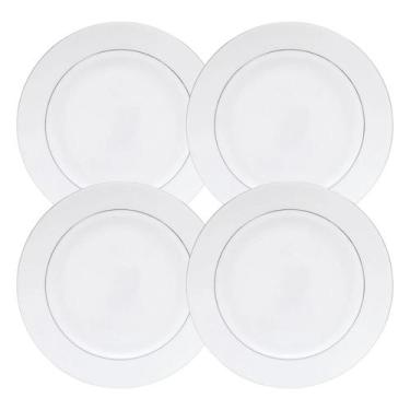 Imagem de Jogo De Pratos Fundo Kit 4 Peças 21cm Sopa Borda Prata Mônaco Porcelan