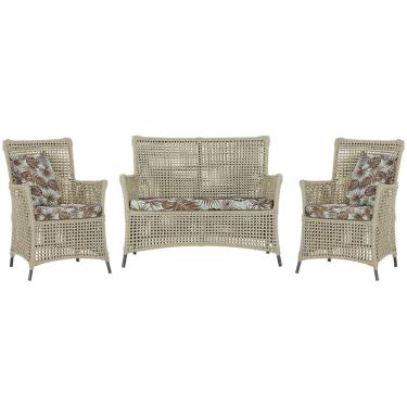 Imagem de Jogo Sofá e 2 Poltronas de Área Igapó Alumínio Pintura Preta Corda Náutica Estofado 6 Trama