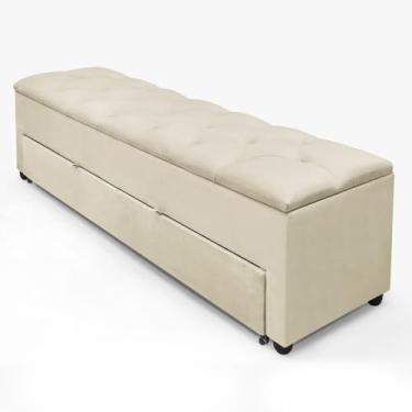 Imagem de Recamier Baú Paris Sapateira Com Gaveta Luxo Decorativo Estofado Tamanho 1,30m Móveis De Armazenamento Estilo Moderno Retro Organizador Premium Para Quarto Cama Casal/solteiro (Bege)