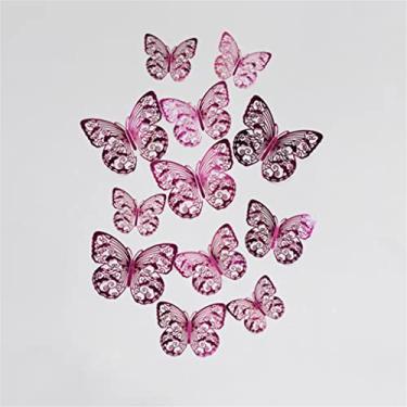 Imagem de 12 peças 3D adesivos de parede de borboleta realista para decoração de casamento quarto de crianças adesivos de geladeira decoração de casa (cor: vermelho rosa Tamanho: Tamanho único)