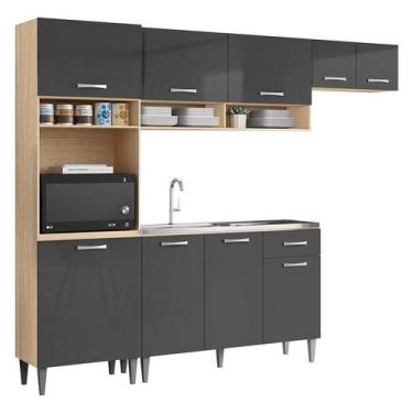 Imagem de Kit Cozinha Aurora com Balcão de Pia Atenas Avena Grafite - Aramóveis