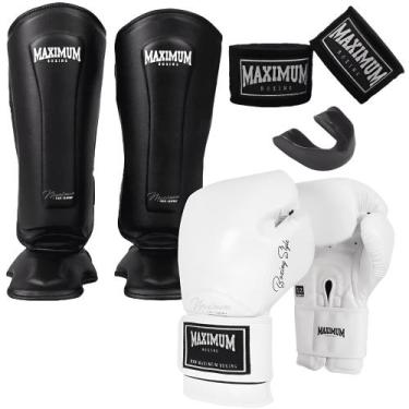Imagem de Kit Luva Boxe Classic White + Caneleira Muay Thai Classic Black + Band