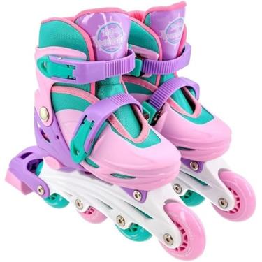 Imagem de Kit Patins Infantil Com Acessórios de Segurança Completo Rosa - Diversão, Qualidade, Durabilidade e Segurança - Tam. 30-33