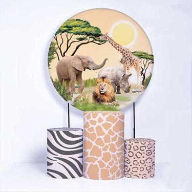 Imagem de Kit Painel de Festa Redondo de 1,50m e Trio de Cilindros Safari - Fera Print
