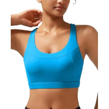 Imagem de RUNNING GIRL Sutiã esportivo feminino de alto suporte, bojo moldado com costas nadadoras, sutiã esportivo para exercícios e ioga, Azul brilhante, P