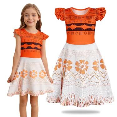 Imagem de Sukyfecde Fantasia de princesa para meninas, fantasias de Halloween, roupas de cosplay, roupas infantis de Natal e aniversário, Laranja, 3-4 Anos