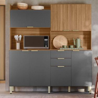 Imagem de Cozinha Compacta Pitaya 7 Portas 2 Gavetas Amêndola/Grafito Prime Tx - Demobile