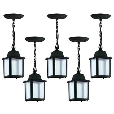 Imagem de Kit 5 Pendentes Luminárias de Teto Colonial Vintage Preto Interno Externo Bivolt E27 Dital