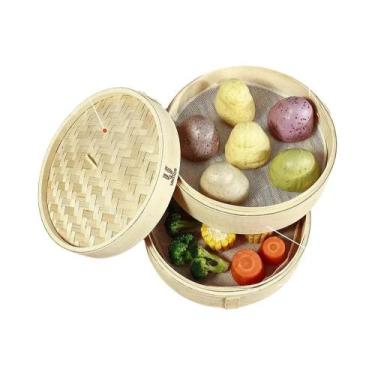 Imagem de Cesta de Vapor de Bambu Artesanal Premium - 3 Camadas, 10 Polegadas, p