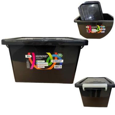Imagem de Caixa Organizadora Multiuso Preta Com E Trava Prata 20 Lts - Arqplast