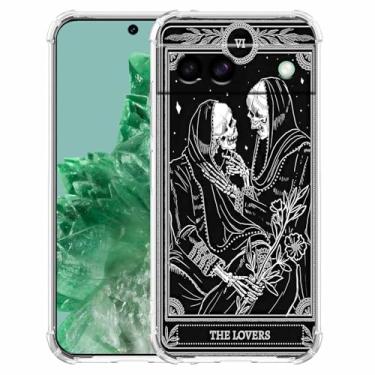 Imagem de AOSSXIN The Lovers Tarot Card Trippy Hippie Black Skull Pattern, capa protetora de TPU macio compatível com Google Pixel 8a