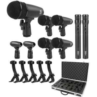 Imagem de XTUGA MI7 Kit de microfone de bateria dinâmica com fio de 7 peças de metal completo - conjunto de microfones de baixo para bateria, vocal, outros instrumentos, completo com inserções de clipe de linha